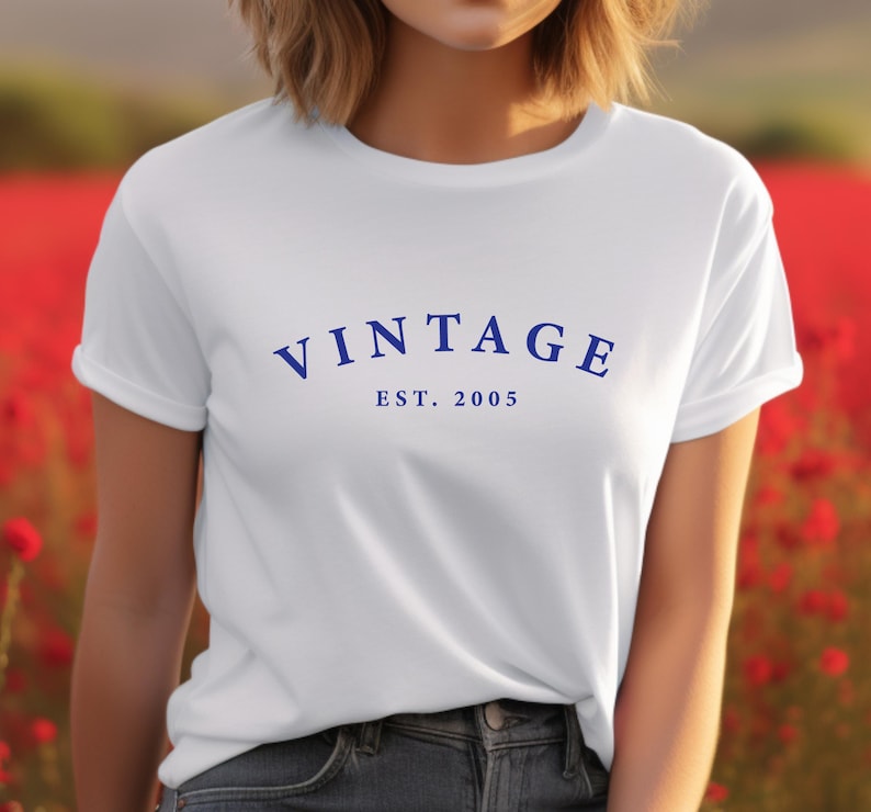 21st Birthday T shirt, 21st Vintage EST Birthday t shirt, 21st Birthday shirt , Birthday Gift for him, Birthday Gift for her. White, blue print