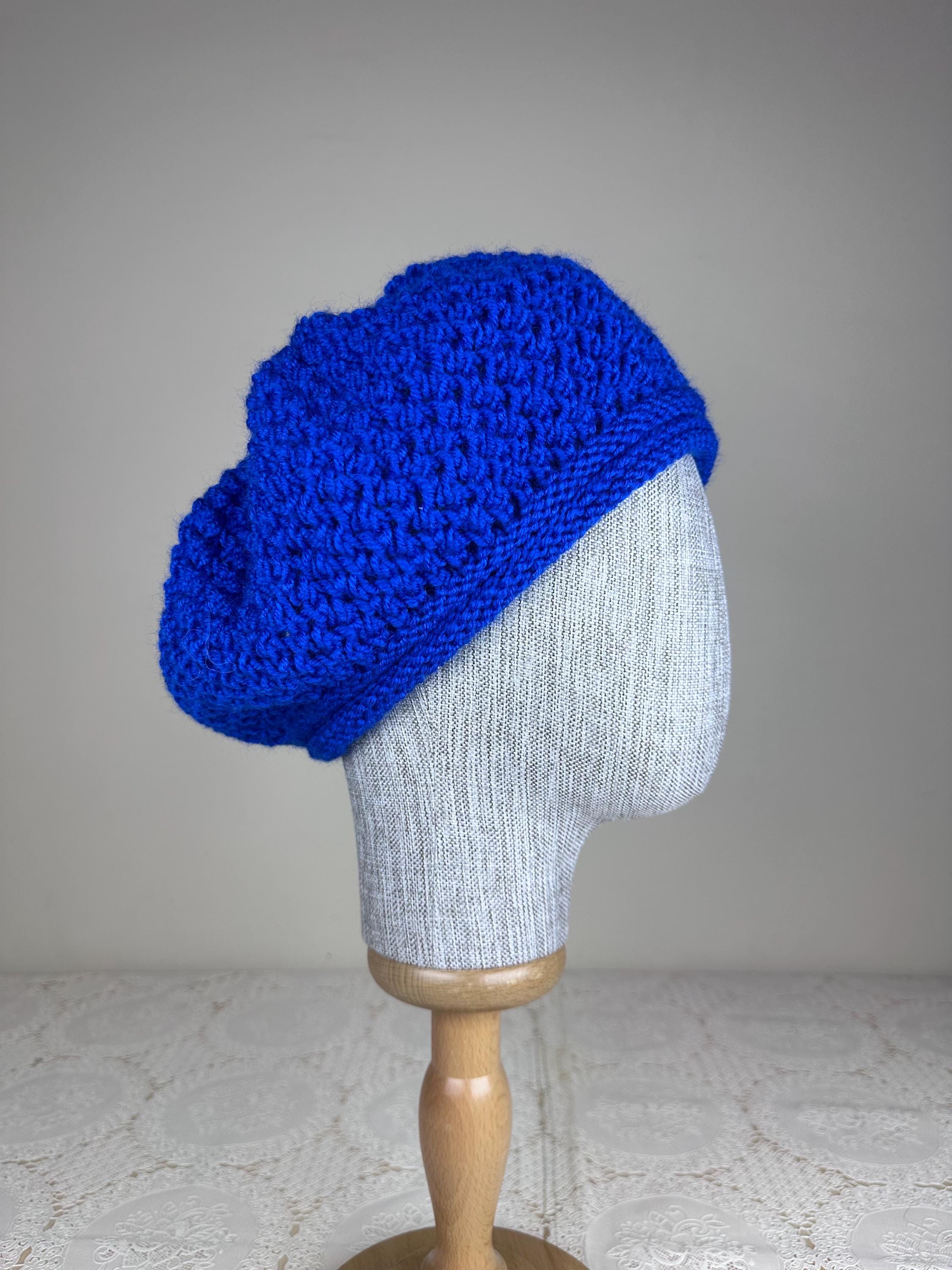 Handknit Royal Blue Beret: Wool & Acrylic French Style Hat  display picture 1