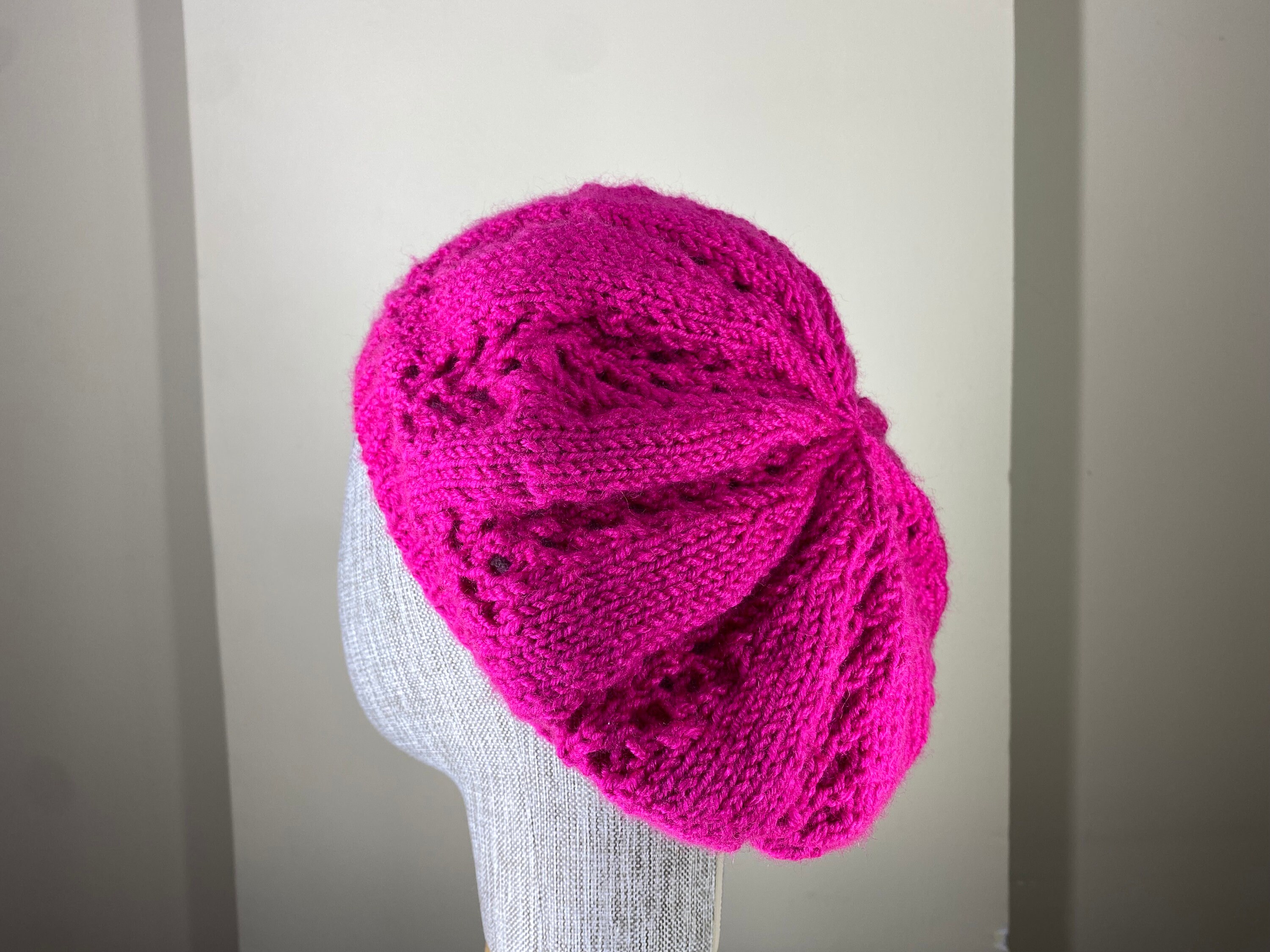 Handmade Fuchsia Hot Pink Wool Blend Beret, French Style 