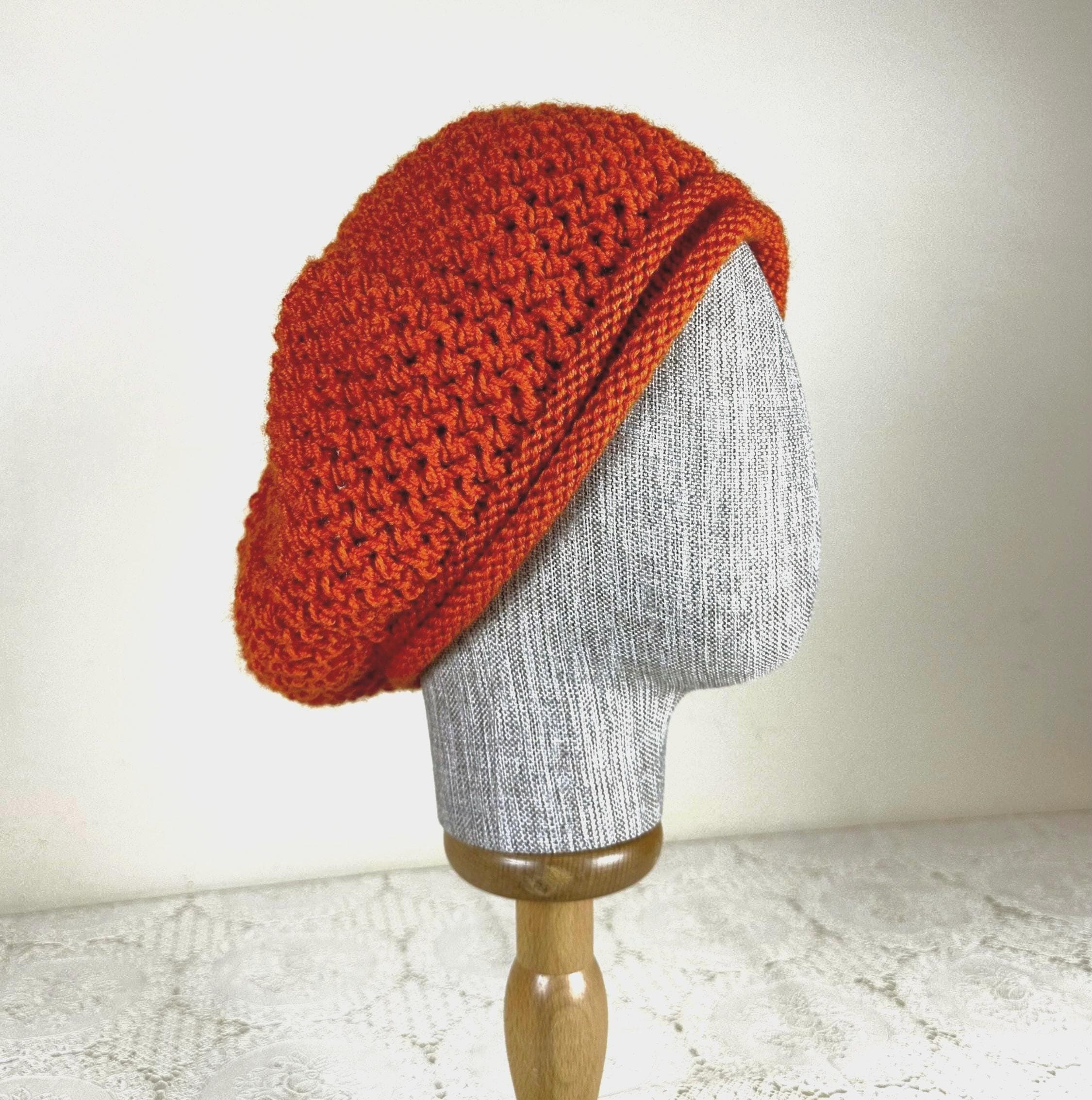 French Style Knit Beret: Handmade Orange Wool Blend Winter  display picture 3