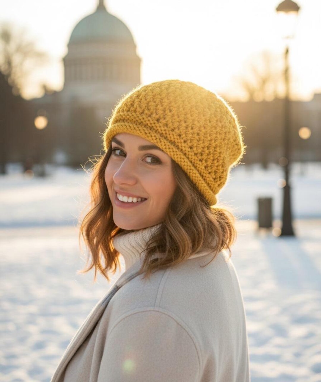 3525 Yellow Solid Color Knit Beret And Cream Satin Lined French Hat Amazon.com: Wool Berets for Women - Classic French Beret  main image 2