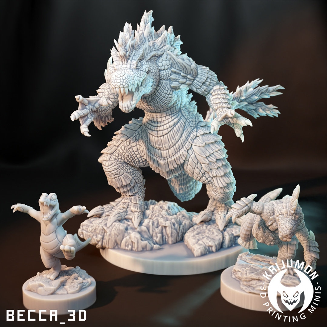 Crocodile Kaiju Bundle - Kaijumon - Miniature Set - Resin 3D