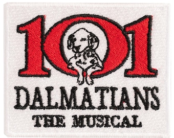 101 Dalmatians The Musical embroidered patch. 7cm x 5.5cm. Custom design. Sew-on or iron-on. Price per piece.