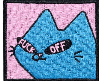 Fuck off cat embroidered patch. Vintage. Own design. To sew or iron. Price per unit.