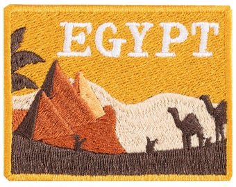 Embroidered patch "Souvenir of a trip to Egypt." Iron-on or sew-on. 7 cm. Custom design.