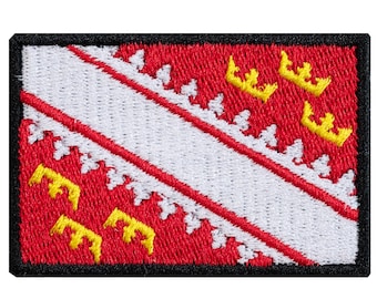 Embroidered patch of the flag of Alsace, France. Various designs to choose from. Sew-on or iron-on. Custom design.