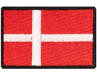Denmark flag embroidered patch. Sew or iron on. Various designs to choose from.