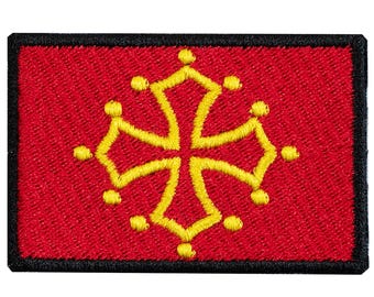 Embroidered patch of the flag of Midi-Pyrénées, France. Iron-on or sew-on. Various designs to choose from. Custom design.
