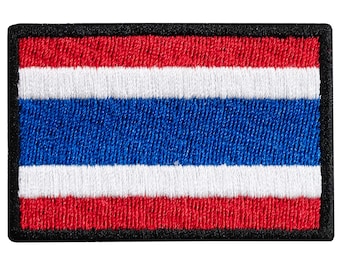 Embroidered patch of the flag of Thailand. Sew or iron on. Various designs and sizes to choose from.