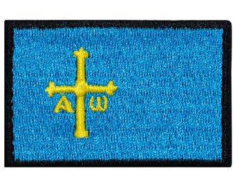"Asturias Flag" embroidered patch. Sew or iron on. Choose your color and size. Custom design.