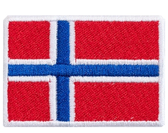 Norwegian flag embroidered patch. Sew or iron on. Various designs to choose from.