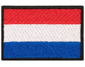 Embroidered patch of the flag of the Netherlands (Holland). Sew-on or iron-on. Various designs to choose from.