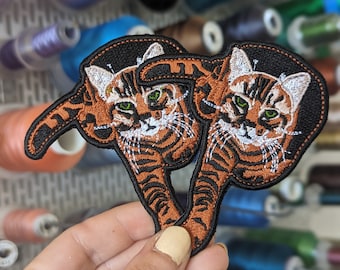 Brown Cat Embroidered Patch. 10cm. Own design. To sew or iron on