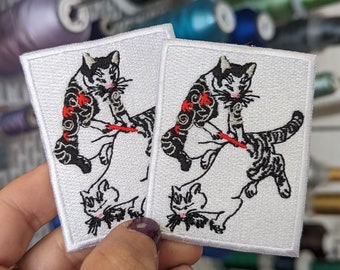 "Japanese tattoo cats" embroidered patch. To sew or iron on.