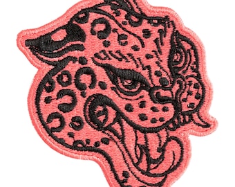 Pink panther tattoo embroidered patch. Sew-on or iron-on. 7cm.