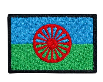"Gypsy Flag" embroidered patch. To sew or iron on. 6cm x 4cm.