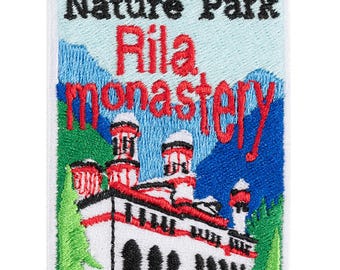 Rila Monastery embroidered patch. Bulgaria. UNESCO heritage. To sew or iron on. 7cm x 5'5cm. Own design.