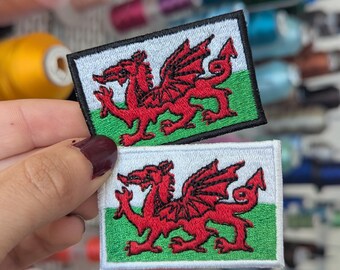 Wales flag embroidered patch. To sew or iron on. Own design. Price per unit.