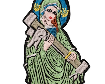 "Holy Javelin" Ukraine embroidered patch. Sew-on or iron-on. Custom design. 9cm x 6.5cm.