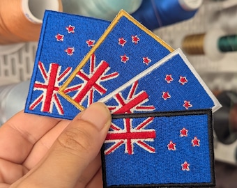 New Zealand flag embroidered patch. Sew or iron on. Custom design. Various designs to choose from.
