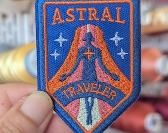 Astral Traveler embroidered patch. Sew-on or iron-on. 7cm x 5cm. Price per piece.