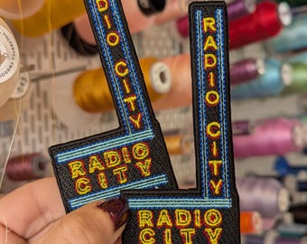 Musical Radio City Music Hall embroidered patch. Own design. To sew or iron on. 12 cm. Price per unit.