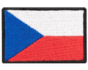 Czech Republic flag embroidered patch. Sew-on or iron-on. Various designs to choose from.