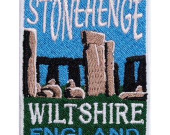 Stonehenge Travel Souvenir Embroidered Patch, Wiltshire. Sew-on or iron-on. 7cm x 5.5cm.