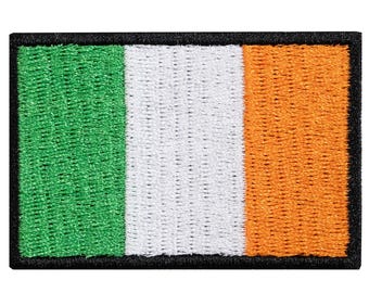 "Flag of Ireland and the Ivory Coast" embroidered patch. Iron-on or sew-on. Available in a variety of colors and sizes.