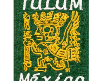 Tulum embroidered patch, a souvenir from a trip to Mexico. Sew-on or iron-on. Custom design.