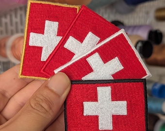 Swiss Flag embroidered patch. Iron-on or sew-on. Custom design. Price per piece. 6cm x 4cm.