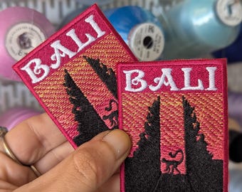 Embroidered patch. Souvenir from a trip to Bali, Indonesia. Sew-on or iron-on. 7cm x 5.5cm. Custom design.