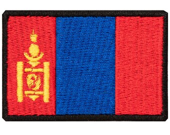 "Mongolian Flag" embroidered patch. Sew-on or iron-on. Various designs.