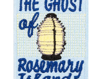 The Ghost of Rosemary Island souvenir embroidered patch. Sew-on or iron-on. 7cm x 5.5cm.
