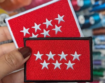 Embroidered patch "Flag of Madrid. Spain". Own design. Size and color of your choice. To sew or iron. Price per unit.