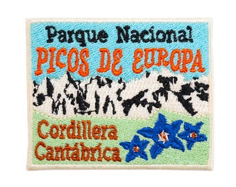 Embroidered patch "Journey to the Picos de Europa" Spain. Sew or iron on. 7cm x 5.5cm.