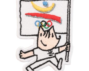 Cobi Olympics embroidered patch. Sew-on or iron-on. Custom design.
