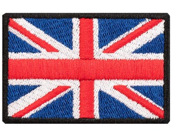 Embroidered patch of the United Kingdom flag. Sew or iron on. Various designs to choose from.