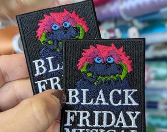 "Black Friday MUSICAL" musical embroidered patch. To sew or iron on.