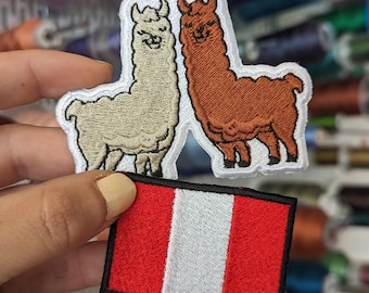 Llamas / Flag of Peru embroidered patch to sew or iron on. Own.