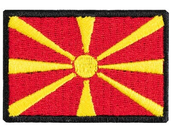 North Macedonia flag embroidered patch. Sew or iron on. Various designs to choose from.