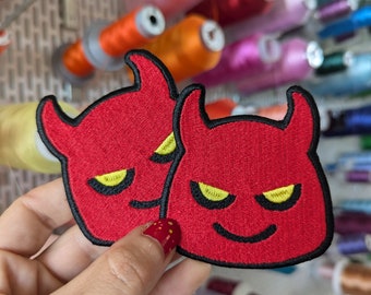 Demon Emogi embroidered patch. To sew or iron on. Own design. 8cm.