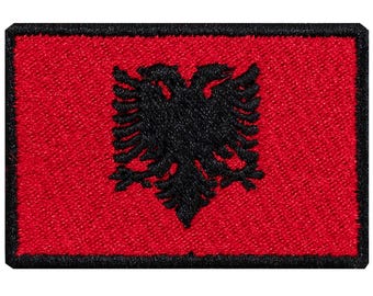 Albanian flag embroidered patch. Sew or iron on. Various designs to choose from.