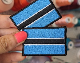 "Botswana Flag" embroidered patch. Iron-on or sew-on. 6cm x 4cm. Custom design.