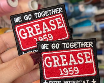 "Grease MUSICAL" embroidered patch. 7cm x 5'5cm. Own design. To sew or iron on. Price per unit.
