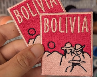 Embroidered patch. Souvenir from a trip to Bolivia. Sew-on or iron-on. 7cm x 5.5cm. Custom design.