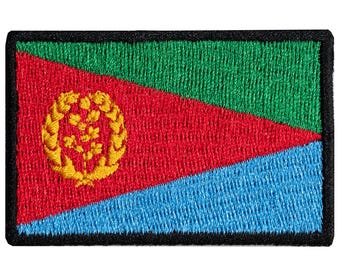 Eritrean flag embroidered patch. Sew-on or iron-on. Various designs to choose from.