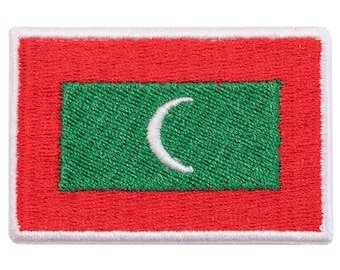 "Flag of Maldives" embroidered patch. Sew-on or iron-on. Various designs and sizes.