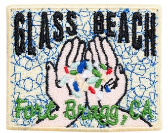 "I Remember a Trip to Glass Beach" patch. Sew-on or iron-on. Custom design. 7cm x 5.5cm.