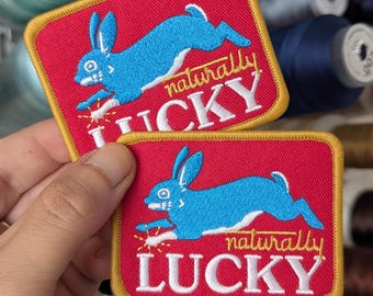 Naturally Lucky embroidered patch. Sew-on or iron-on. 7cm x 5.5cm. Price per piece.
